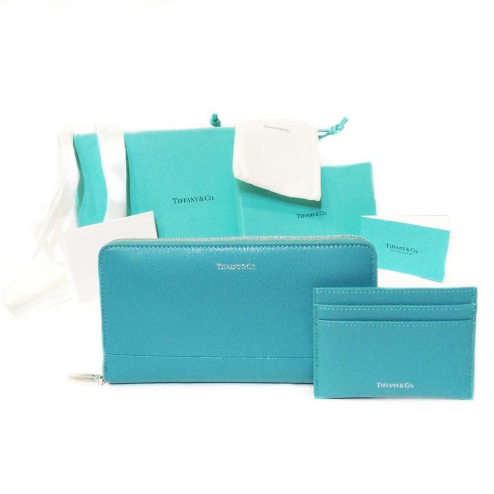 Tiffany & Co. Teal Matching and Flat Card Case Wallet